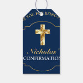 Chic Navy Blue Gold Boys Bestätigung Vielen Dank Geschenkanhänger (Rückseite)