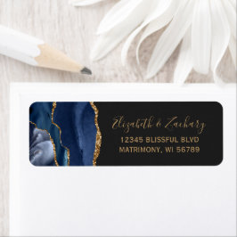 Chic Navy Blue Gold Dark Wedding Rücksendeadresse
