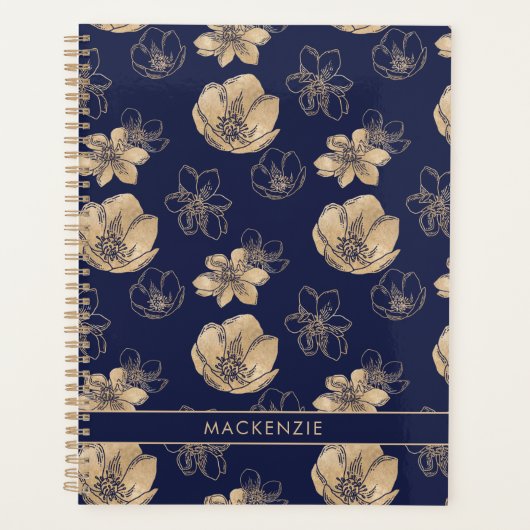 Chic Navy Blue Gold Foil Muster Planer (Vorderseite)