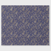 Chic Navy Blue Gold Foliage Muster Geschenkpapier (Flach)