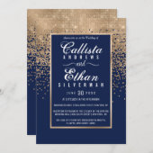 Chic Navy Blue Gold Glitzer Confetti Wedding Einladung (Vorne/Hinten)
