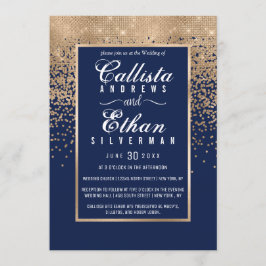 Chic Navy Blue Gold Glitzer Confetti Wedding Einladung