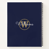 Chic Navy Blue Gold Monogram Name Notizblock (Rückseite)