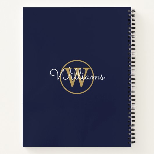 Chic Navy Blue Gold Monogram Name Notizblock (Rückseite)