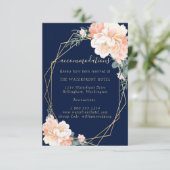 Chic Navy Blue Gold Peach Floral Wedding Details Begleitkarte (Stehend Vorderseite)