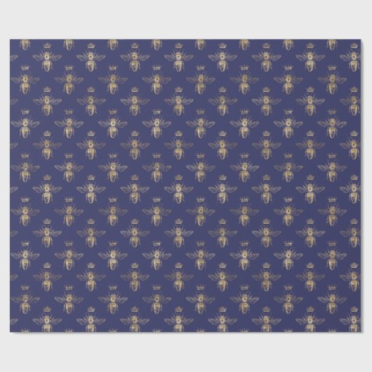 Chic Navy Blue Gold Queen Bee Pattern Geschenkpapier (Flach)