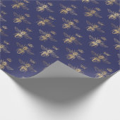 Chic Navy Blue Gold Queen Bee Pattern Geschenkpapier (Ecke)