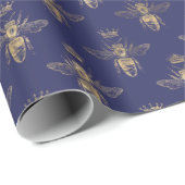 Chic Navy Blue Gold Queen Bee Pattern Geschenkpapier (Rolleneckpunkt)