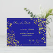 Chic Navy Blue Gold Save the Date Hochzeit (Stehend Vorderseite)