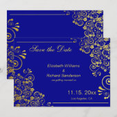 Chic Navy Blue Gold Save the Date Hochzeit (Vorne/Hinten)