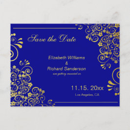 Chic Navy Blue Gold Save the Date Hochzeit Ankündigungspostkarte