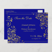 Chic Navy Blue Gold Save the Date Hochzeit Ankündigungspostkarte (Vorne/Hinten)