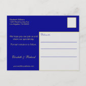 Chic Navy Blue Gold Save the Date Hochzeit Ankündigungspostkarte (Rückseite)