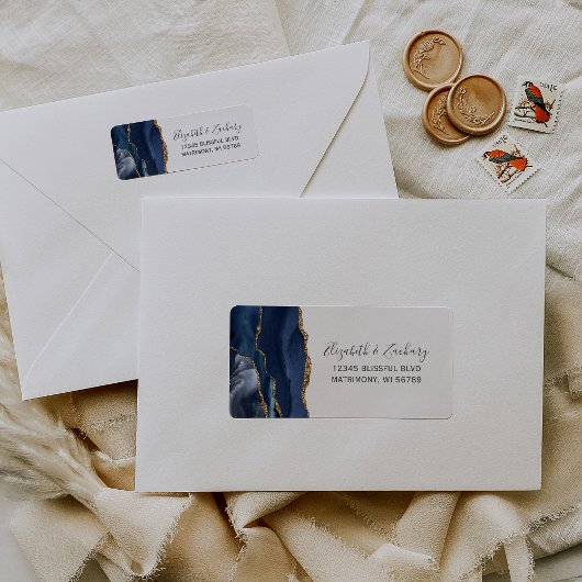 Chic Navy Blue Gold Wedding Rücksendeadresse