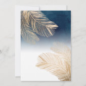 Chic Navy Blue Gold White Palm Tree Leaf Wedding Einladung (Rückseite)