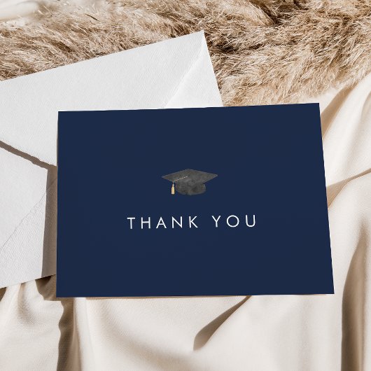 Chic Navy Blue Grad Cap Abschluss Danke Karte