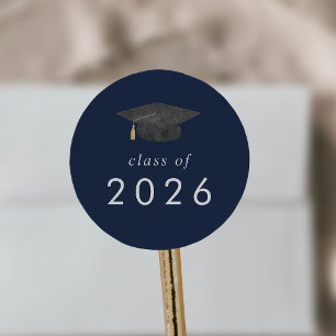 Chic Navy Blue Grad Cap Class 2025 Abschluss Runder Aufkleber