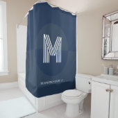 Chic Navy Blue Gray Geometric Modern Monogram Duschvorhang (Beispiel)
