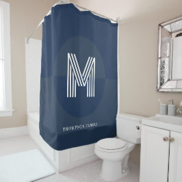 Chic Navy Blue Gray Geometric Modern Monogram Duschvorhang