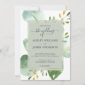 Chic Navy Blue Green Eucalyptus Botanical Wedding Einladung (Vorderseite)