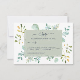 Chic Navy Blue Green Eucalyptus Botanical Wedding RSVP Karte