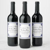 Chic Navy Blue Griechischer Tastenrahmen Weinetikett (Flaschen)