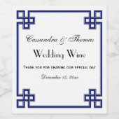 Chic Navy Blue Griechischer Tastenrahmen Weinetikett (Einzelnes Label)