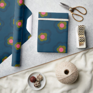 Chic Navy Blue Hot Pink Blumenzettel Geburtstag Geschenkpapier