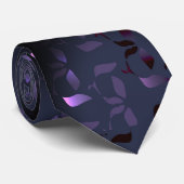 Chic Navy Blue Imitats Eggplant Leaftern Muster Krawatte (Gerollt)