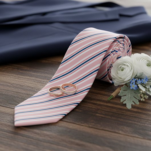 Chic Navy Blue Light Blush Pink Stripes Muster Krawatte