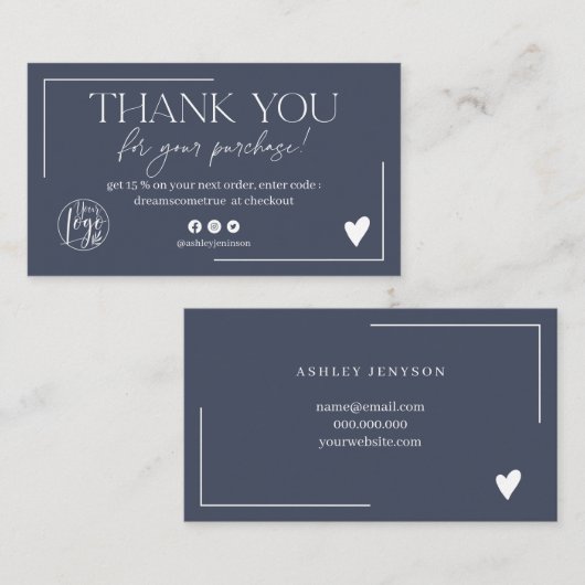 Chic navy blue logo skriptum danke visitenkarte (Vorne/Hinten)