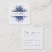 Chic Navy Blue Mandala Zeichne Skriptsignatur Quadratische Visitenkarte (Vorne/Hinten)