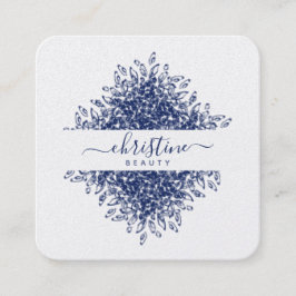 Chic Navy Blue Mandala Zeichne Skriptsignatur Quadratische Visitenkarte