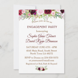 Chic Navy Blue Marsala Floral Engagement Party Einladung