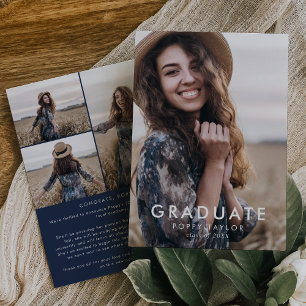 Chic Navy Blue Message Foto Collage Abschluss Ankündigung