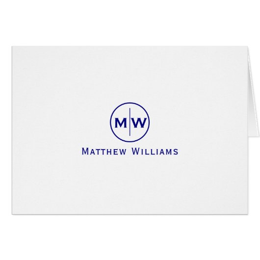 Chic Navy Blue Modern Circle Two Monogram Initial (Vorderseite (Horizontal))