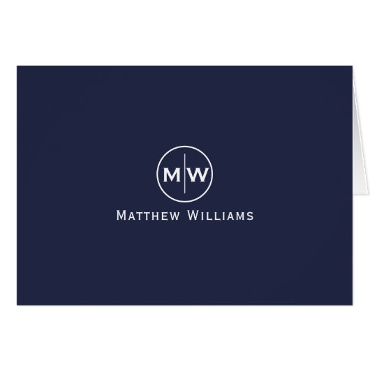 Chic Navy Blue Modern Circle Two Monogram Initial (Vorderseite (Horizontal))