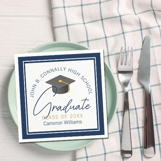 Chic Navy Blue Modern Graduation Party Serviette