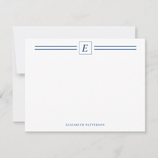 Chic Navy Blue Monogram Double Line Mitteilungskarte (Vorderseite)