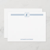 Chic Navy Blue Monogram Double Line Mitteilungskarte (Vorne/Hinten)