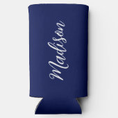 Chic Navy Blue Name Custom Handwritten Script Selters Dosenkühler (Rückseite)