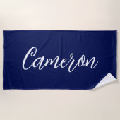 Chic Navy Blue Name Custom Handwritten Script Strandtuch (Vorderseite)