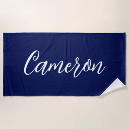 Chic Navy Blue Name Custom Handwritten Script Strandtuch