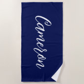 Chic Navy Blue Name Custom Handwritten Script Strandtuch (Vorderseite)