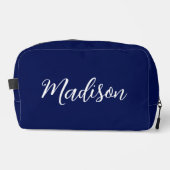 Chic Navy Blue Name Custom Handwritten Script Waschbeutel (Vorderseite)