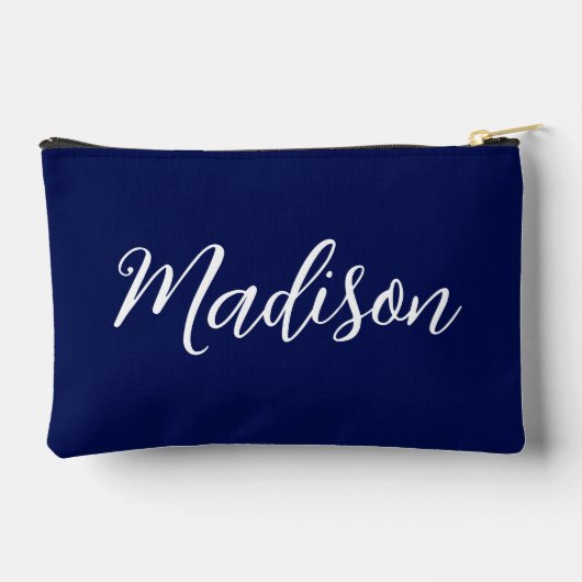 Chic Navy Blue Name Custom Handwritten Script Zubehörtasche (Rückseite)