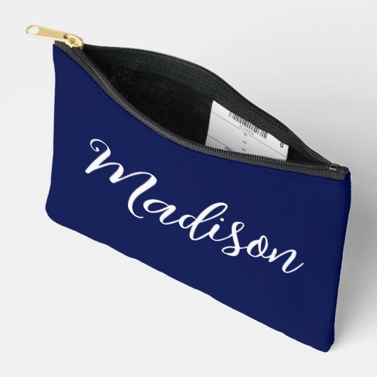 Chic Navy Blue Name Custom Handwritten Script Zubehörtasche (Offen)