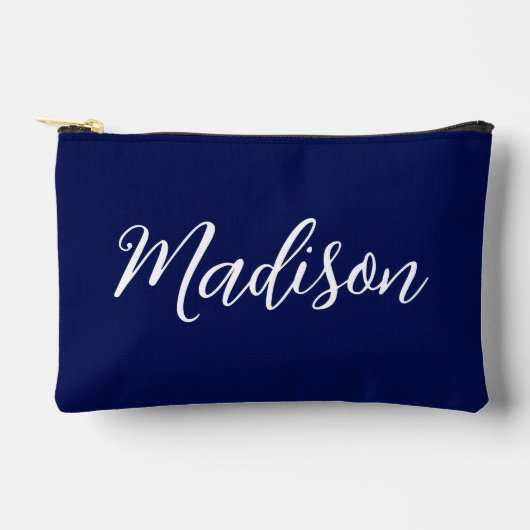 Chic Navy Blue Name Custom Handwritten Script Zubehörtasche (Vorderseite)