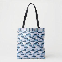 Chic Navy Blue Narwhall Allover Print Tasche