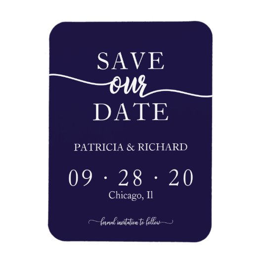 Chic Navy Blue Non Foto Hochzeit speichern das Dat Magnet (Vertikal)